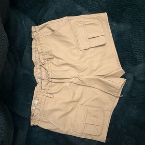 Tan Cargo Shorts with Flat Front Design